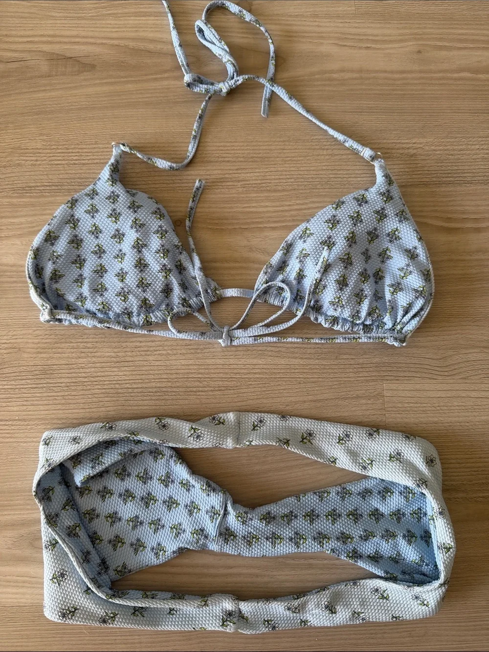 Rhythm. Pale Blue Floral Triangle Bikini Set